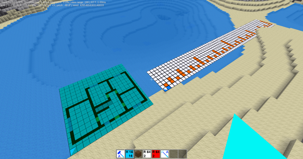 Colored plan for building house near "Ruler" with 2^ block design